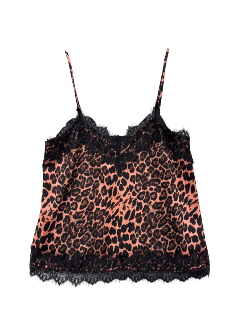 Sugar Lips Leopard Cami Top Womens Brown Black Lace Trim Spaghetti Strap Size M